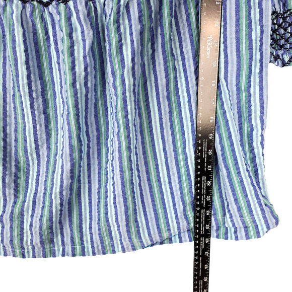 Faherty Top Womens Large Presley Seersucker Coast Boho Smocked Peasant Fairycore - Picture 5 of 8